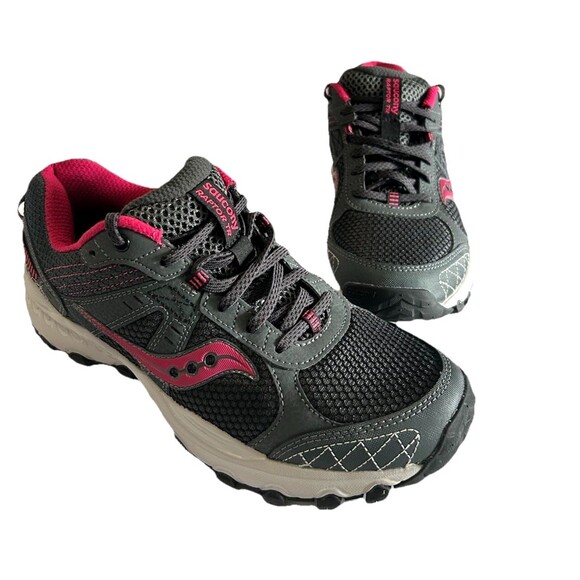 Saucony Womens 8.5 Grid Raptor TR 2 S15427-5 Gray Pink Running Shoes Sneakers - Picture 2 of 12